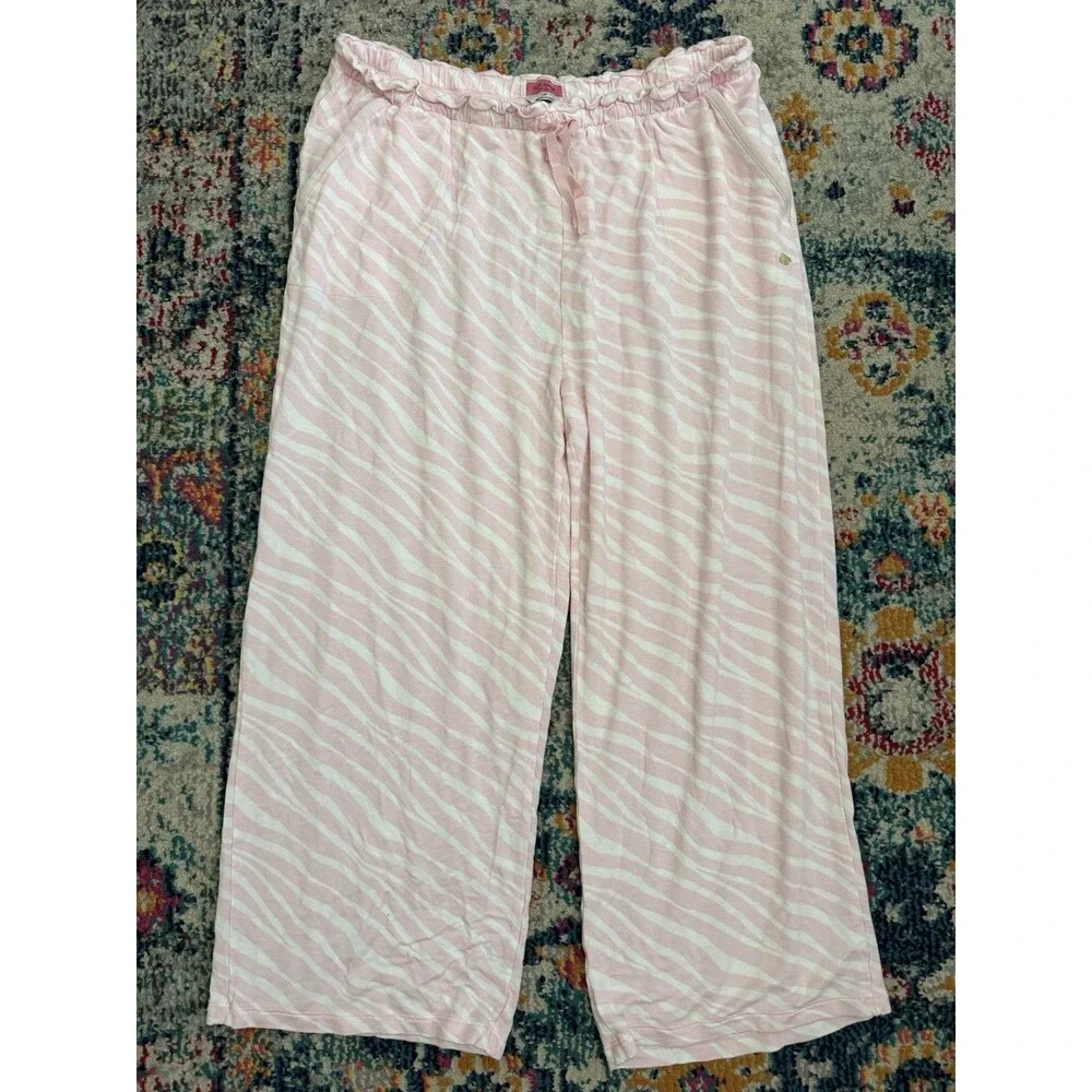Kate Spade New York Women's Pink‎ Striped Pajama Set Ruffle Size L/XL